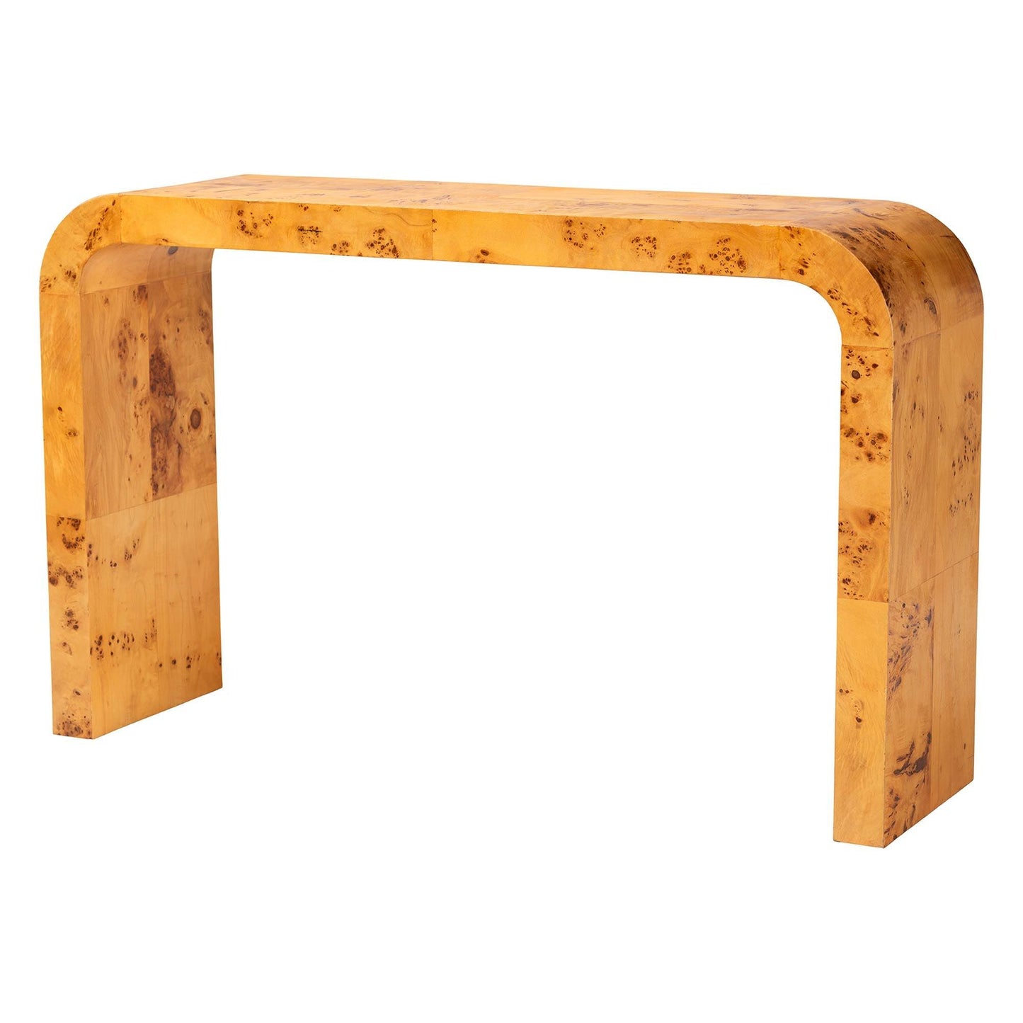 bali & pari Revelle Modern and Contemporary Natural Light Mappa Burl Wood Console Table FredCo