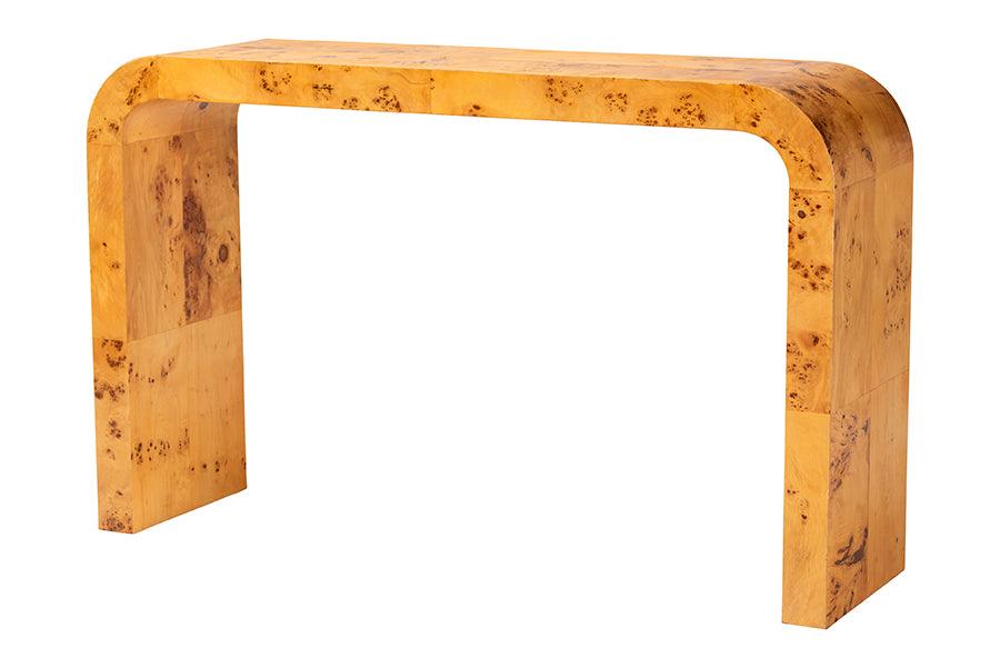 bali & pari Revelle Modern and Contemporary Natural Light Mappa Burl Wood Console Table FredCo