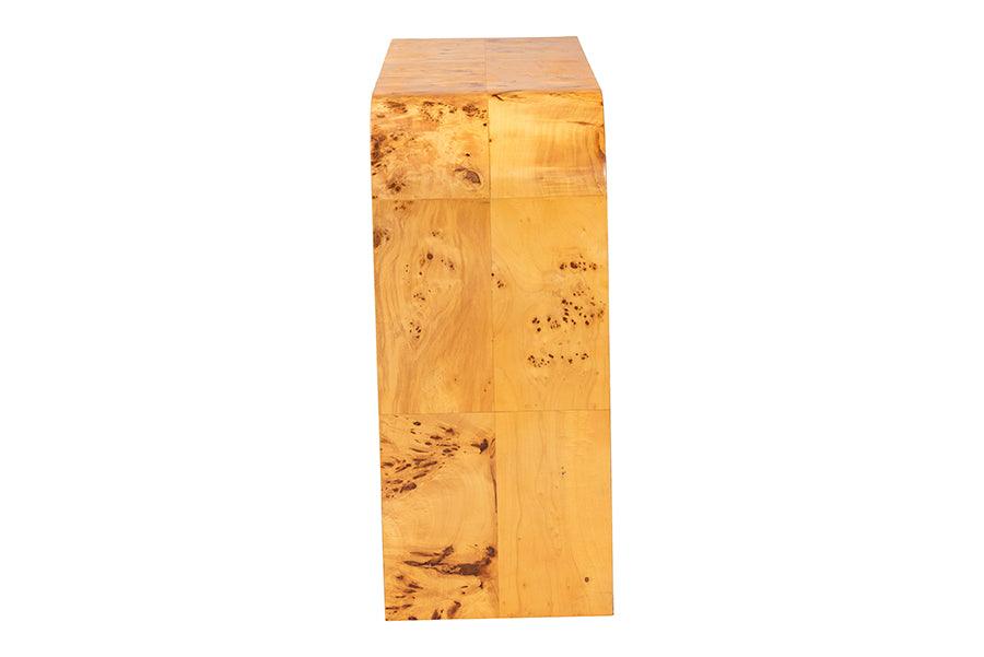 bali & pari Revelle Modern and Contemporary Natural Light Mappa Burl Wood Console Table FredCo