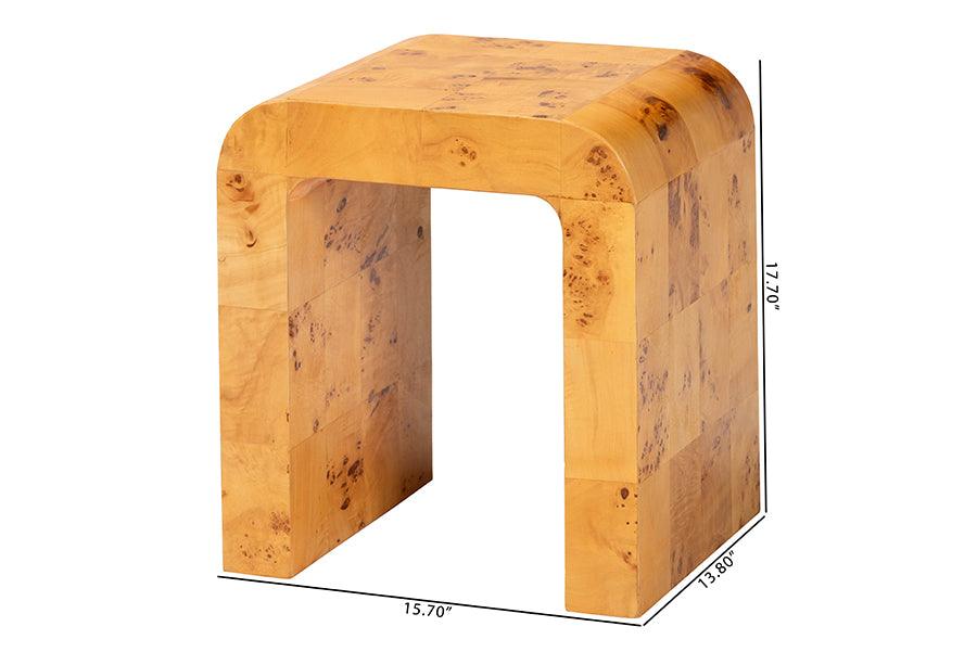 bali & pari Revelle Modern and Contemporary Natural Light Mappa Burl Wood End Table FredCo
