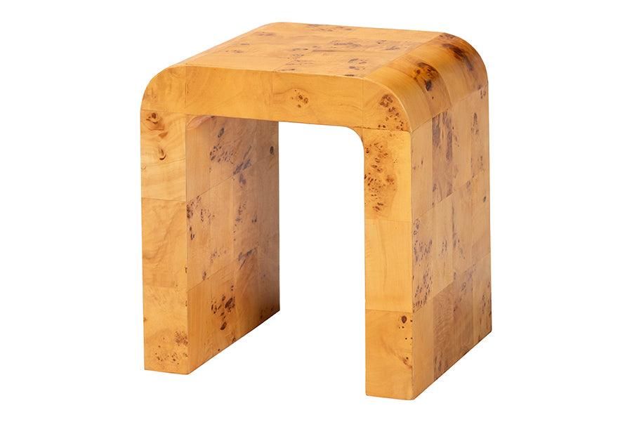 bali & pari Revelle Modern and Contemporary Natural Light Mappa Burl Wood End Table FredCo