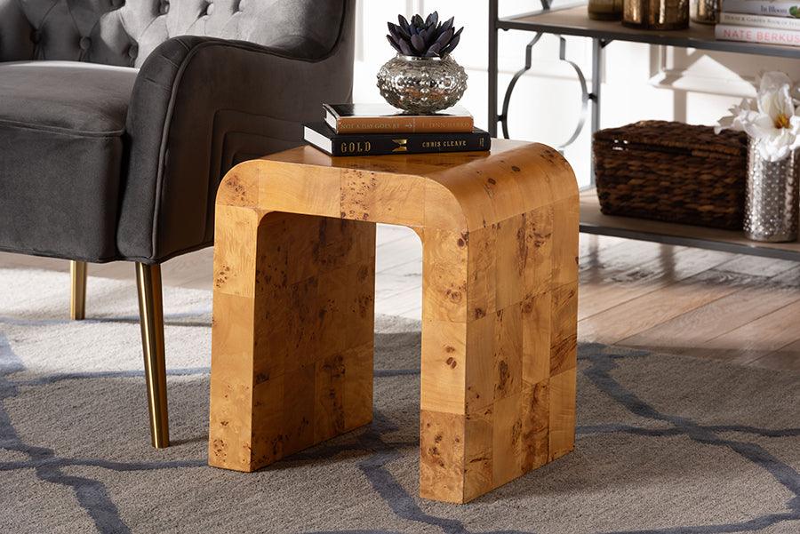 bali & pari Revelle Modern and Contemporary Natural Light Mappa Burl Wood End Table FredCo
