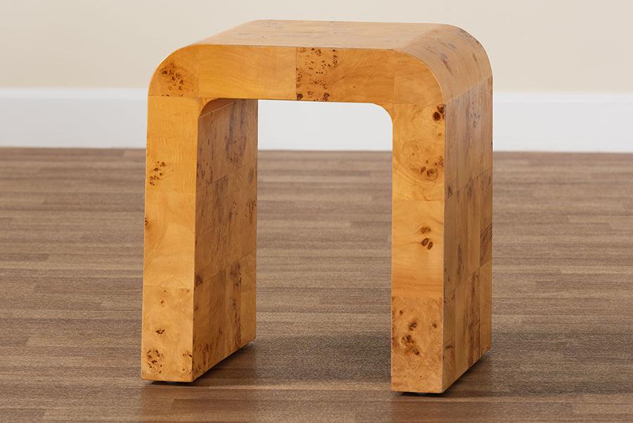 bali & pari Revelle Modern and Contemporary Natural Light Mappa Burl Wood End Table FredCo