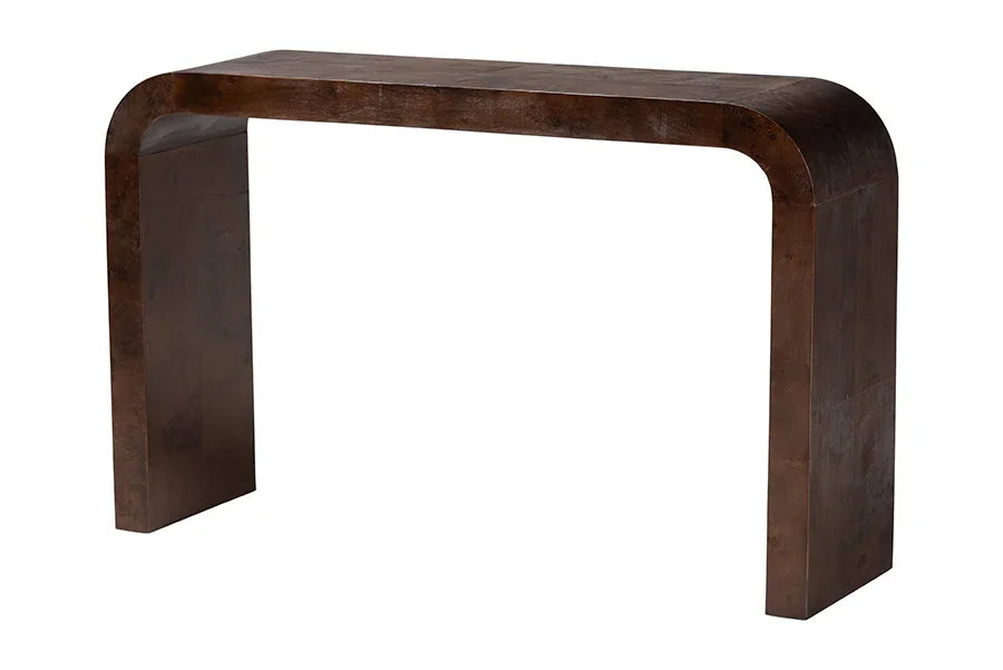 bali & pari Revelle Real Burl Wood Console Table in Dark Walnut Brown - Modern Entryway or Sofa Table with Waterfall Design and Minimalist Silhouette for Living Room or Hallway FredCo