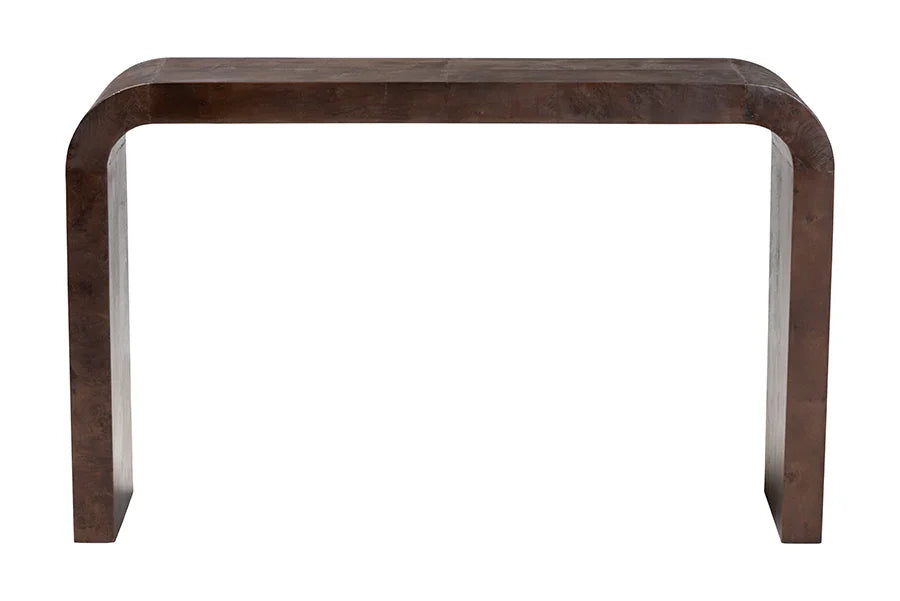 bali & pari Revelle Real Burl Wood Console Table in Dark Walnut Brown - Modern Entryway or Sofa Table with Waterfall Design and Minimalist Silhouette for Living Room or Hallway FredCo