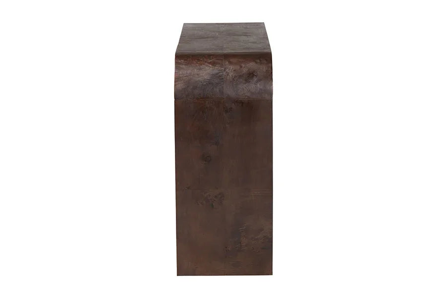 bali & pari Revelle Real Burl Wood Console Table in Dark Walnut Brown - Modern Entryway or Sofa Table with Waterfall Design and Minimalist Silhouette for Living Room or Hallway FredCo