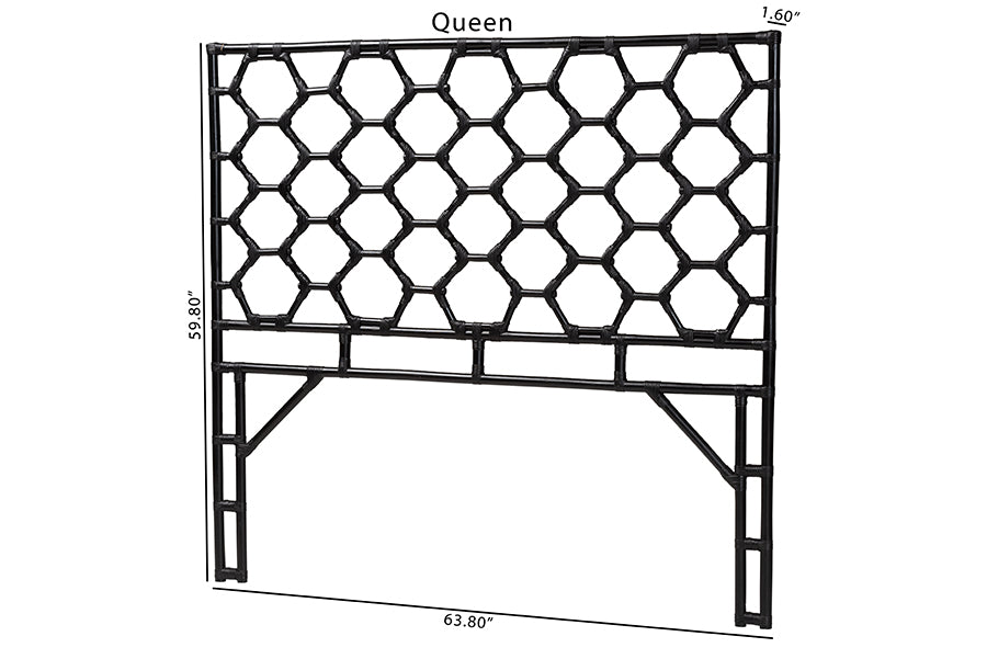 bali & pari Revonda Bohemian Black Rattan Queen Size Standalone Headboard FredCo