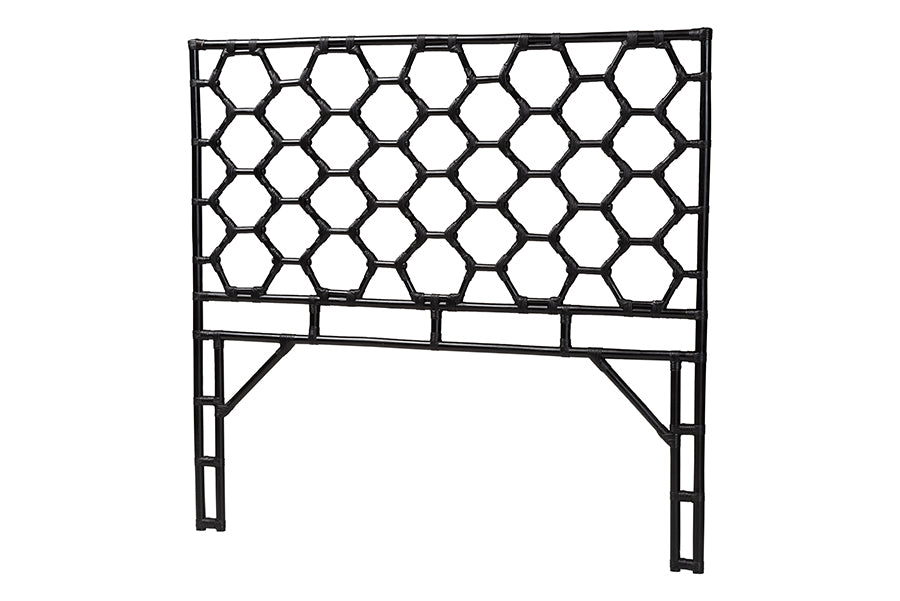 bali & pari Revonda Bohemian Black Rattan Queen Size Standalone Headboard FredCo