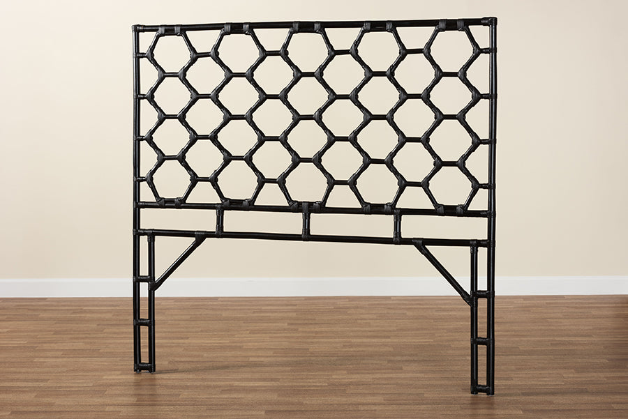 bali & pari Revonda Bohemian Black Rattan Queen Size Standalone Headboard FredCo