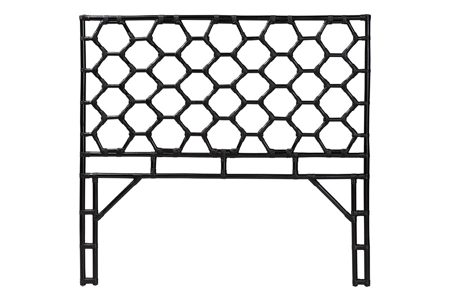 bali & pari Revonda Bohemian Black Rattan Queen Size Standalone Headboard FredCo