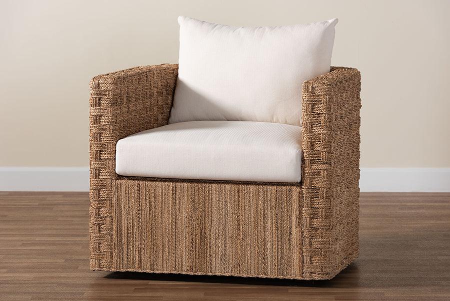 bali & pari Rhinos Bohemian Light Brown Seagrass Tuxedo Arm Chair FredCo
