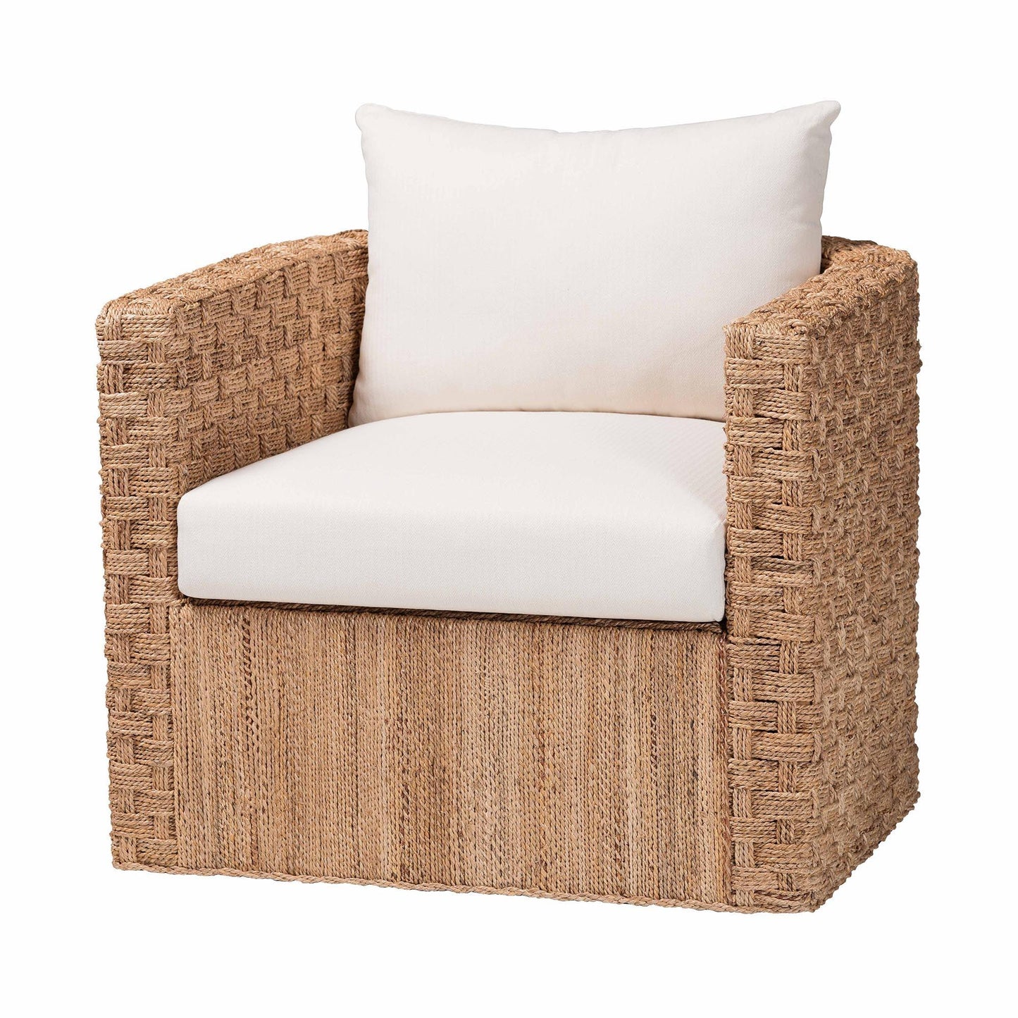 bali & pari Rhinos Bohemian Light Brown Seagrass Tuxedo Arm Chair FredCo
