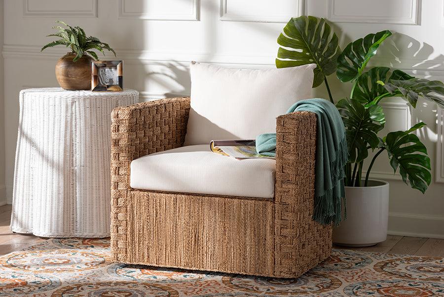 bali & pari Rhinos Bohemian Light Brown Seagrass Tuxedo Arm Chair FredCo