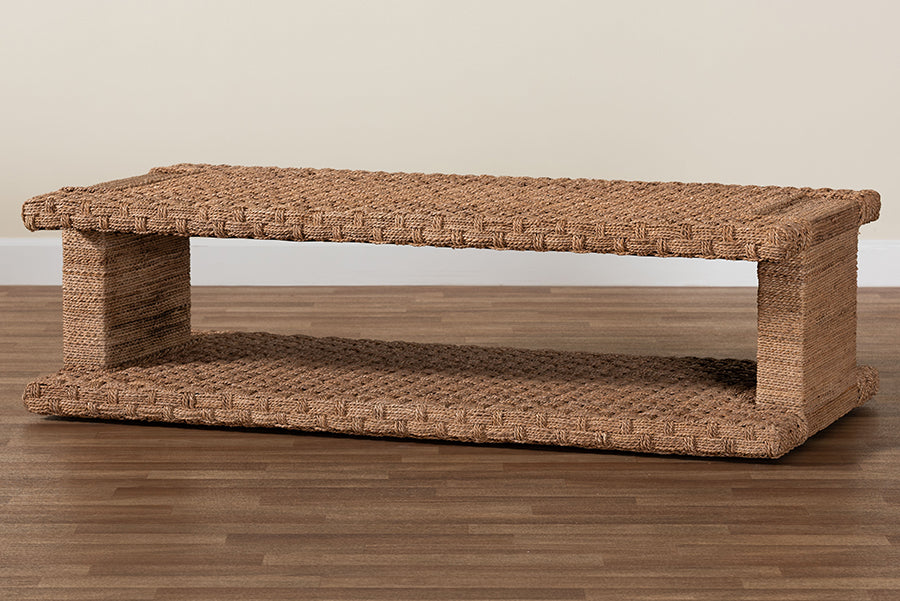 bali & pari Rhinos Handwoven Seagrass Coffee Table with Open Shelf - Rectangular Wicker Center Table for Living Room, Coastal Boho Style FredCo