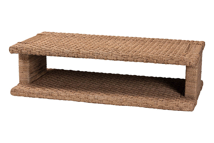 bali & pari Rhinos Handwoven Seagrass Coffee Table with Open Shelf - Rectangular Wicker Center Table for Living Room, Coastal Boho Style FredCo
