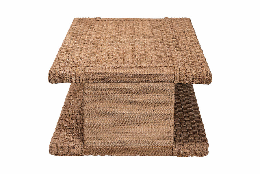 bali & pari Rhinos Handwoven Seagrass Coffee Table with Open Shelf - Rectangular Wicker Center Table for Living Room, Coastal Boho Style FredCo