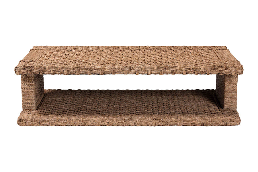bali & pari Rhinos Handwoven Seagrass Coffee Table with Open Shelf - Rectangular Wicker Center Table for Living Room, Coastal Boho Style FredCo
