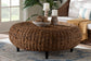 bali & pari Riau Handwoven Seagrass Coffee Table with Wooden Legs - Natural Wicker Round Living Room Table for Living Room or Bedroom Décor FredCo