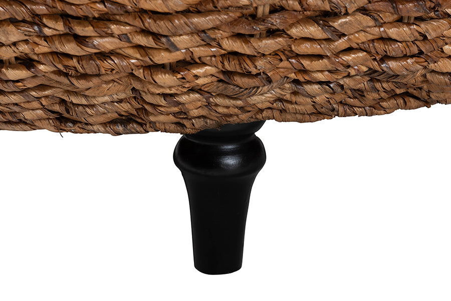 bali & pari Riau Handwoven Seagrass Coffee Table with Wooden Legs - Natural Wicker Round Living Room Table for Living Room or Bedroom Décor FredCo