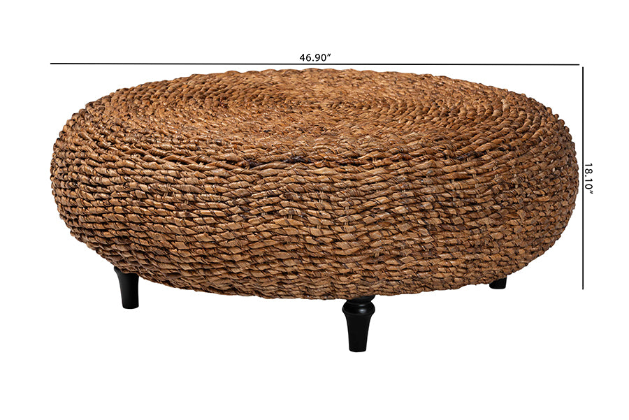 bali & pari Riau Handwoven Seagrass Coffee Table with Wooden Legs - Natural Wicker Round Living Room Table for Living Room or Bedroom Décor FredCo