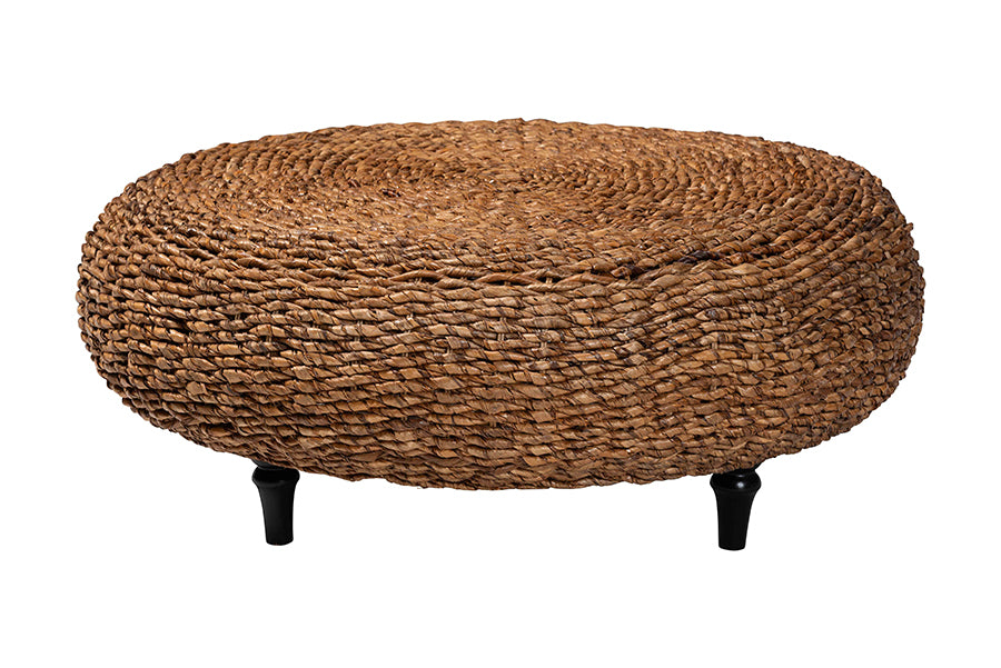 bali & pari Riau Handwoven Seagrass Coffee Table with Wooden Legs - Natural Wicker Round Living Room Table for Living Room or Bedroom Décor FredCo