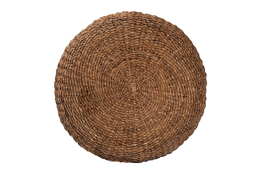 bali & pari Riau Handwoven Seagrass Coffee Table with Wooden Legs - Natural Wicker Round Living Room Table for Living Room or Bedroom Décor FredCo