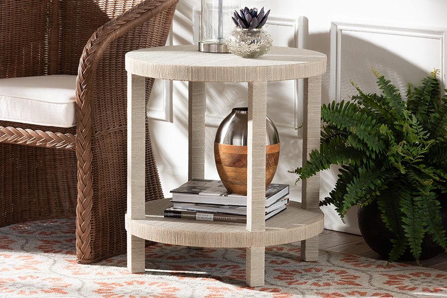 bali & pari Rocco Bohemian Woven Grasscloth End Table FredCo