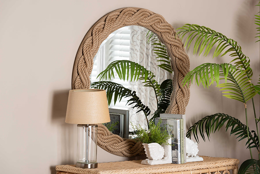 bali & pari Romana Braided Rope Mirror - Coastal Mirror with Woven Jute Accents for Farmhouse, Boho Wall Decor, Beach House FredCo