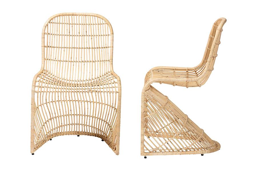 bali & pari Rosalba Bohemian Light Honey Rattan S-Curve Dining Chair FredCo