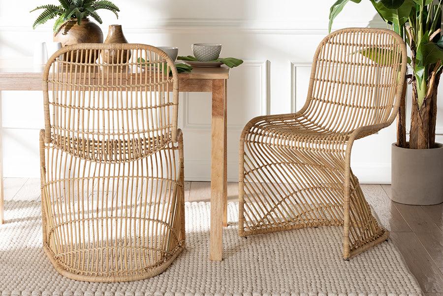 bali & pari Rosalba Bohemian Light Honey Rattan S-Curve Dining Chair FredCo