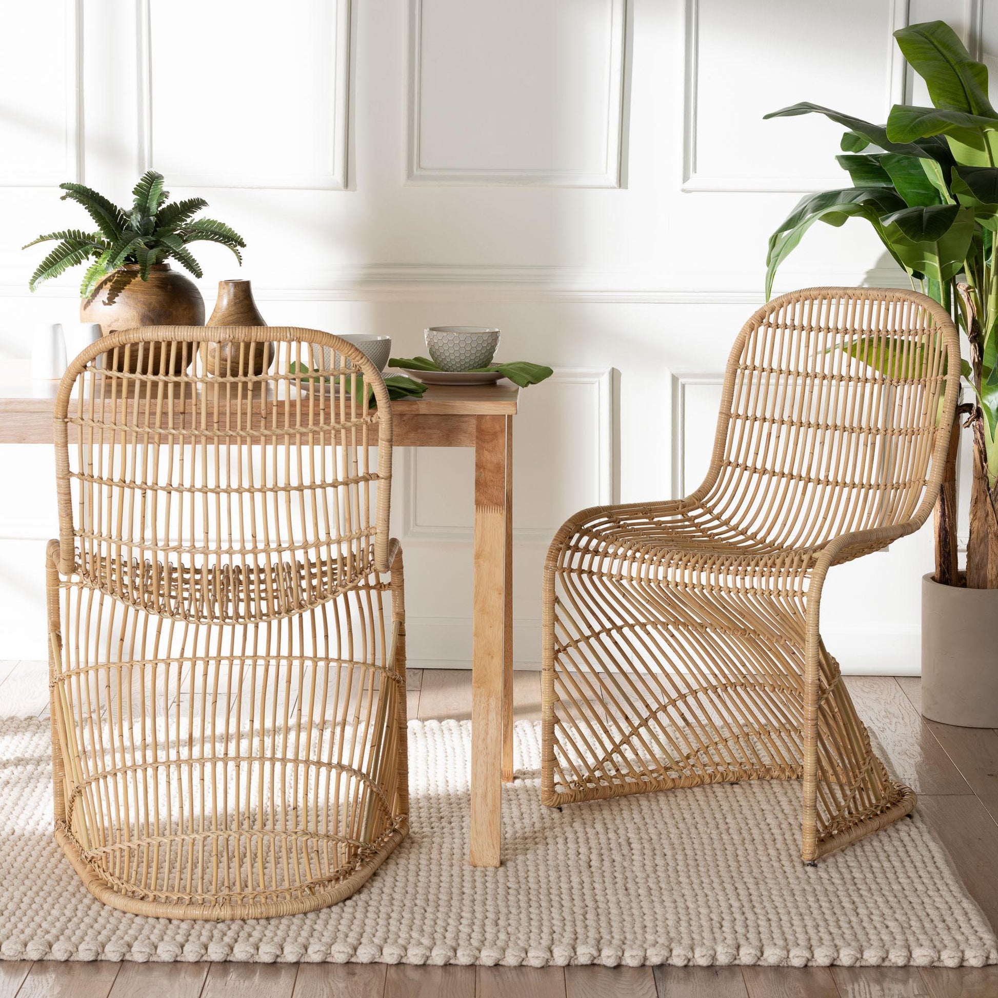 bali & pari Rosalba Bohemian Light Honey Rattan S-Curve Dining Chair FredCo