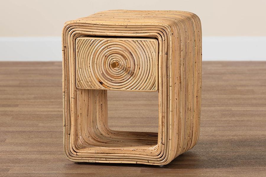 bali & pari Rosina Bohemian Natural Rattan 1-Drawer Nightstand FredCo