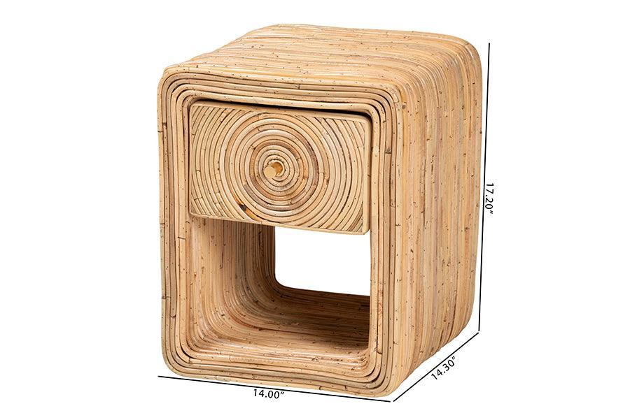 bali & pari Rosina Bohemian Natural Rattan 1-Drawer Nightstand FredCo