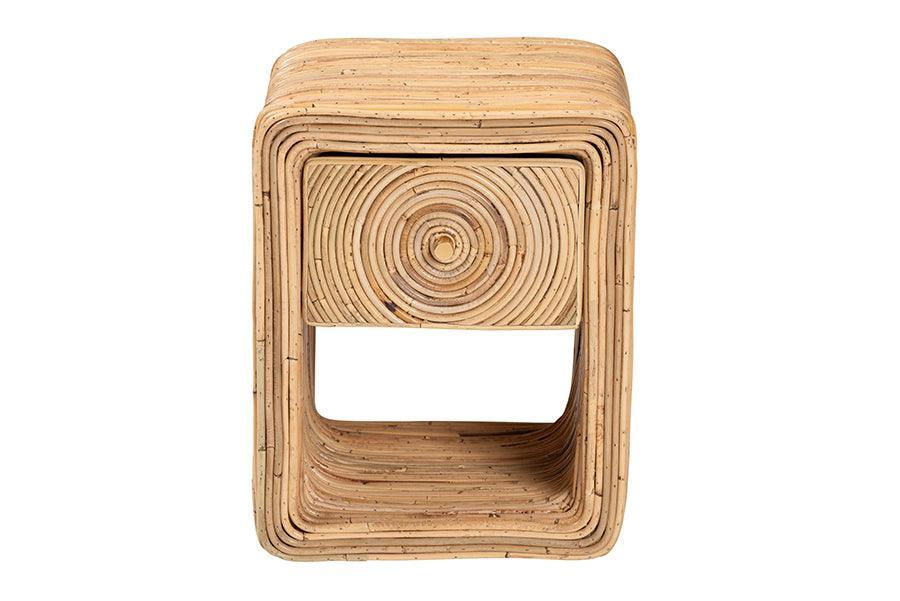 bali & pari Rosina Bohemian Natural Rattan 1-Drawer Nightstand FredCo