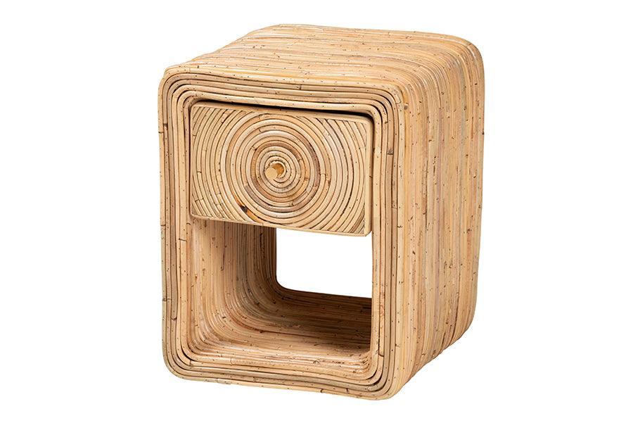 bali & pari Rosina Bohemian Natural Rattan 1-Drawer Nightstand FredCo