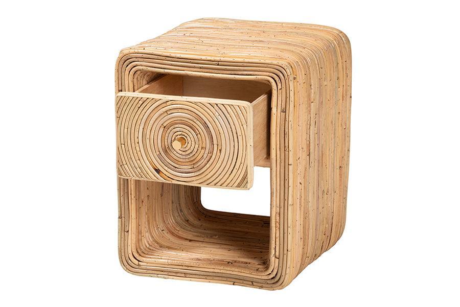 bali & pari Rosina Bohemian Natural Rattan 1-Drawer Nightstand FredCo