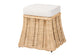 Bali & Pari Rotem Small Natural Rattan Ottoman with Cushion – Handwoven Pleated Skirt Coffee Table or Extra Seating FredCo