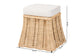 Bali & Pari Rotem Small Natural Rattan Ottoman with Cushion – Handwoven Pleated Skirt Coffee Table or Extra Seating FredCo