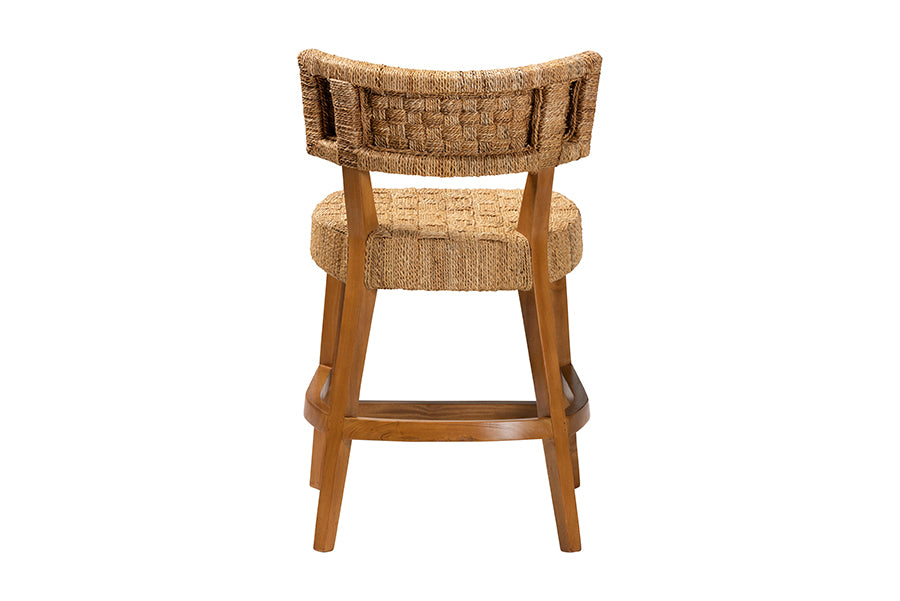 bali & pari Sabit Bohemian Seagrass and Mahogany Wood Counter Stool FredCo