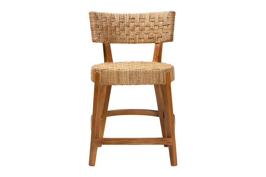 bali & pari Sabit Bohemian Seagrass and Mahogany Wood Counter Stool FredCo