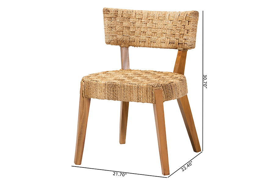 bali & pari Sabit Bohemian Seagrass and Mahogany Wood Dining Chair FredCo