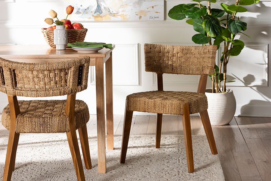 bali & pari Sabit Bohemian Seagrass and Mahogany Wood Dining Chair FredCo