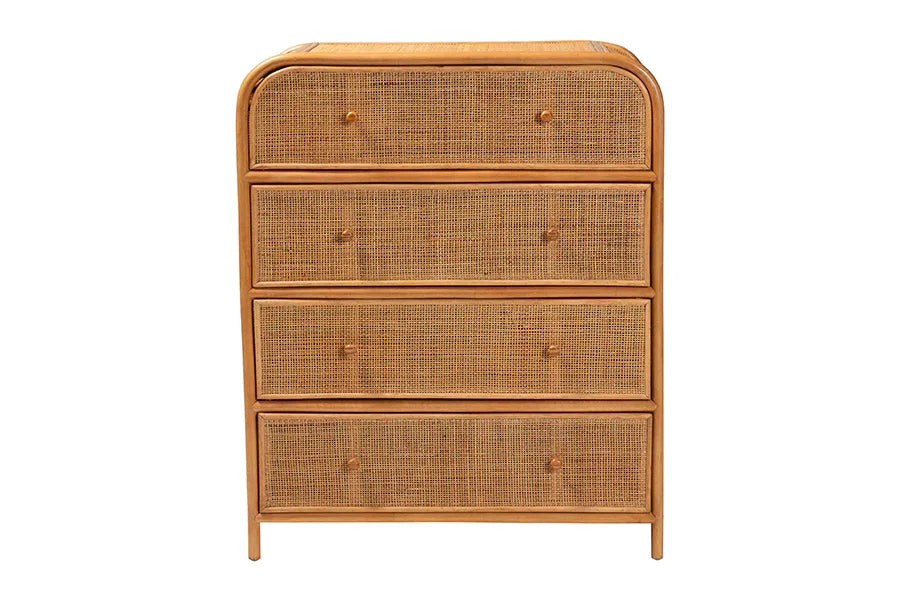 bali & pari Sampit Natural Rattan 4-Drawer Storage Cabinet - Handwoven Cane Displaying Unit with Rounded Frame, Boho Coastal Accent Furniture for Hallway, Living room or Bathroom FredCo