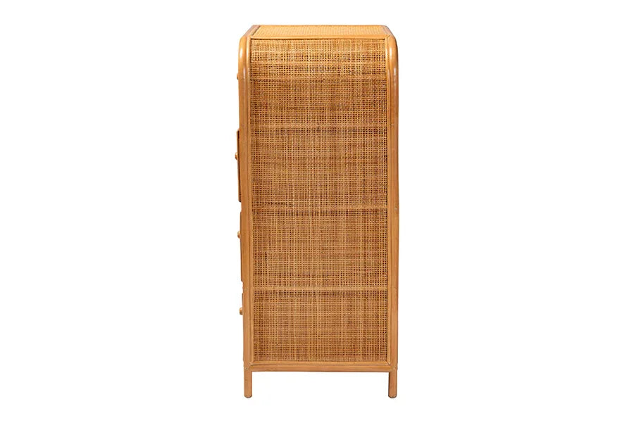 bali & pari Sampit Natural Rattan 4-Drawer Storage Cabinet - Handwoven Cane Displaying Unit with Rounded Frame, Boho Coastal Accent Furniture for Hallway, Living room or Bathroom FredCo