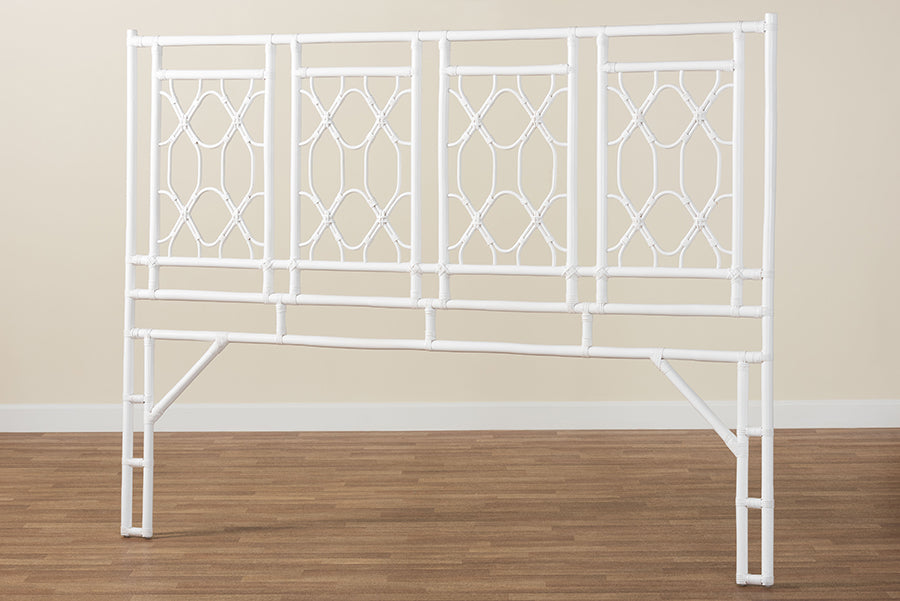 bali & pari Sampson Bohemian White Rattan King Size Standalone Headboard FredCo