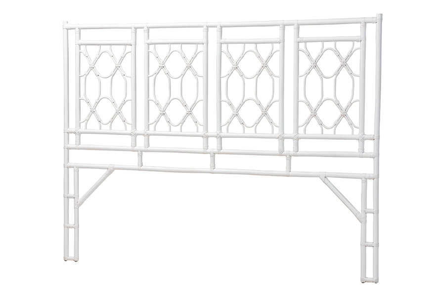 bali & pari Sampson Bohemian White Rattan King Size Standalone Headboard FredCo