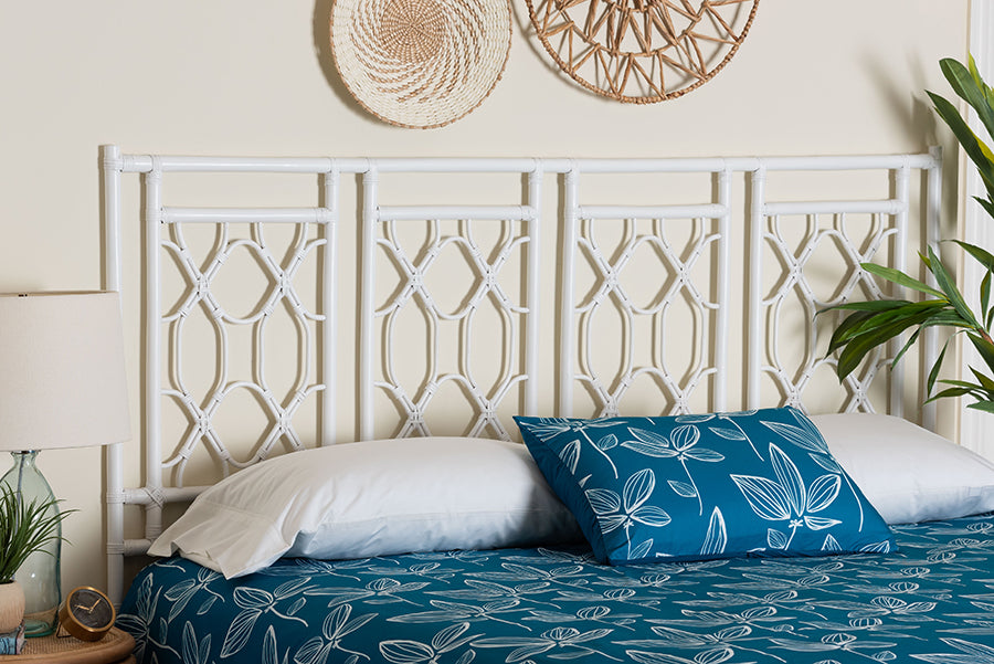 bali & pari Sampson Bohemian White Rattan King Size Standalone Headboard FredCo