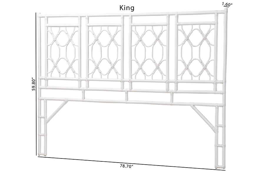 bali & pari Sampson Bohemian White Rattan King Size Standalone Headboard FredCo