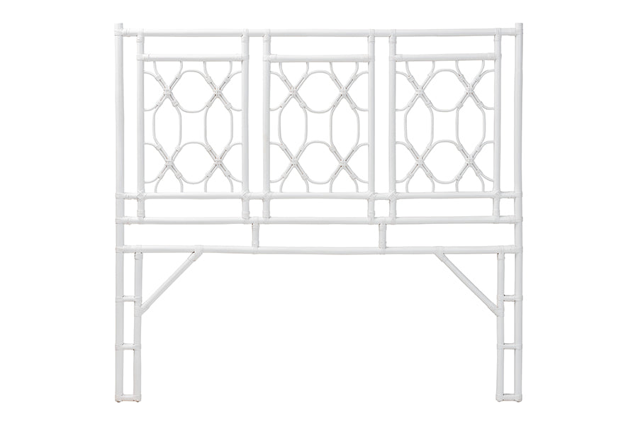 bali & pari Sampson Bohemian White Rattan Queen Size Standalone Headboard FredCo