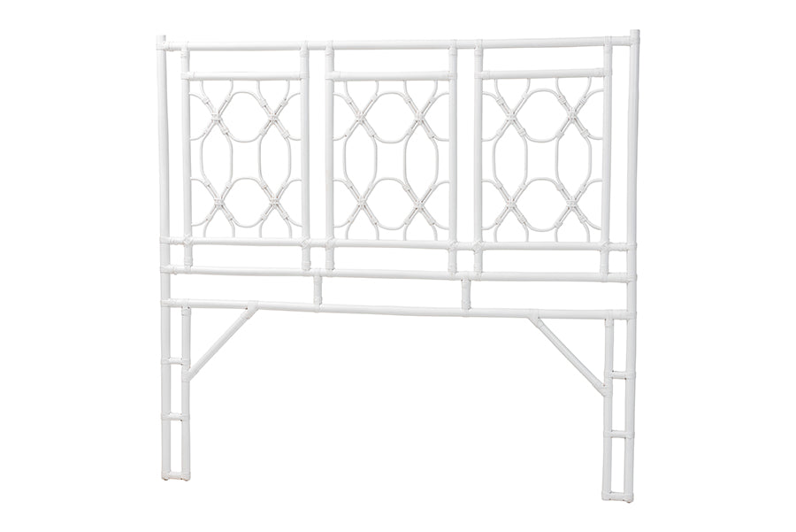 bali & pari Sampson Bohemian White Rattan Queen Size Standalone Headboard FredCo